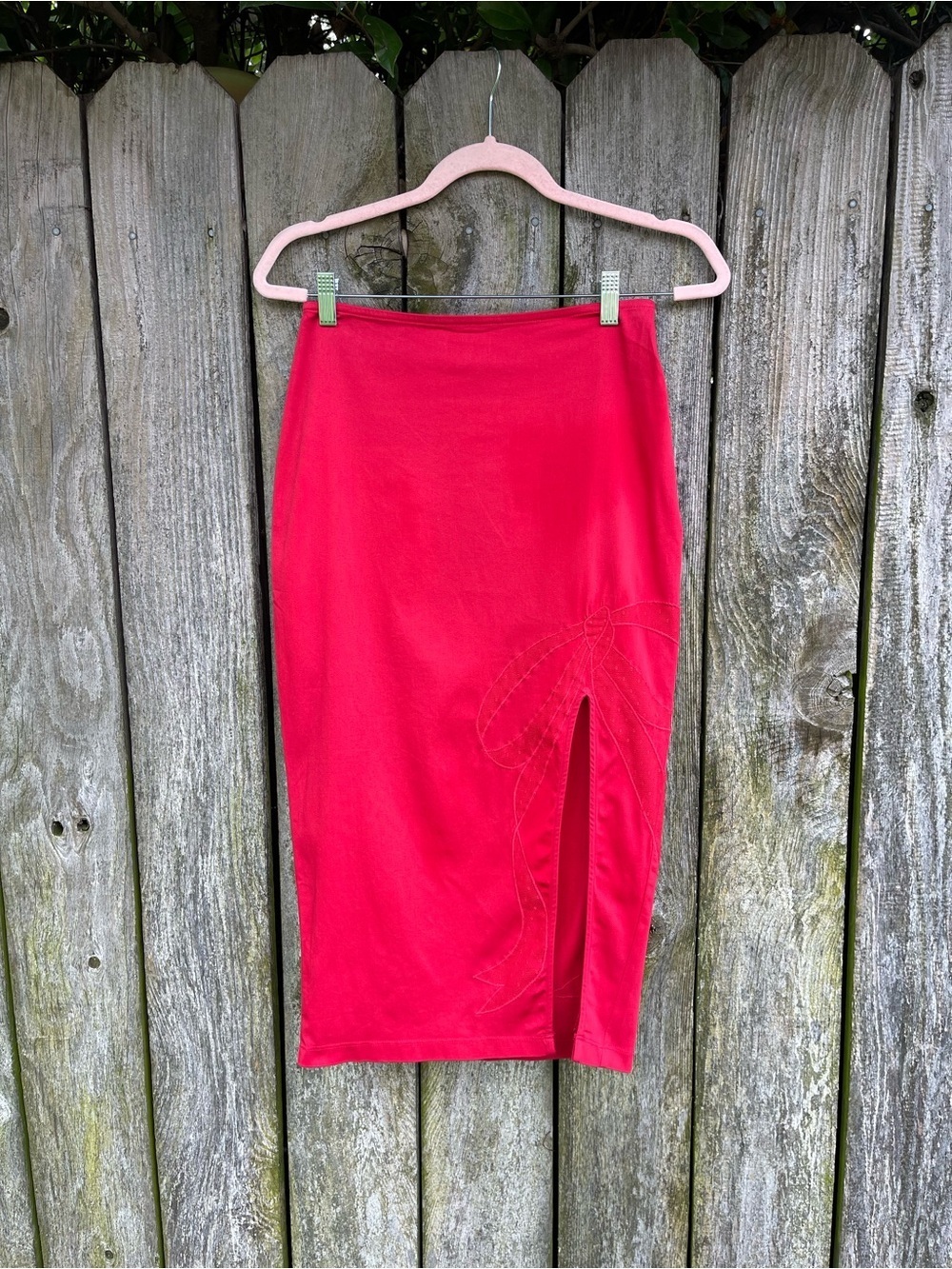 Anthropologie Maeve Red Bow Midi Pencil Skirt Embroidered Side Slit Size XS - Picture 2 of 16